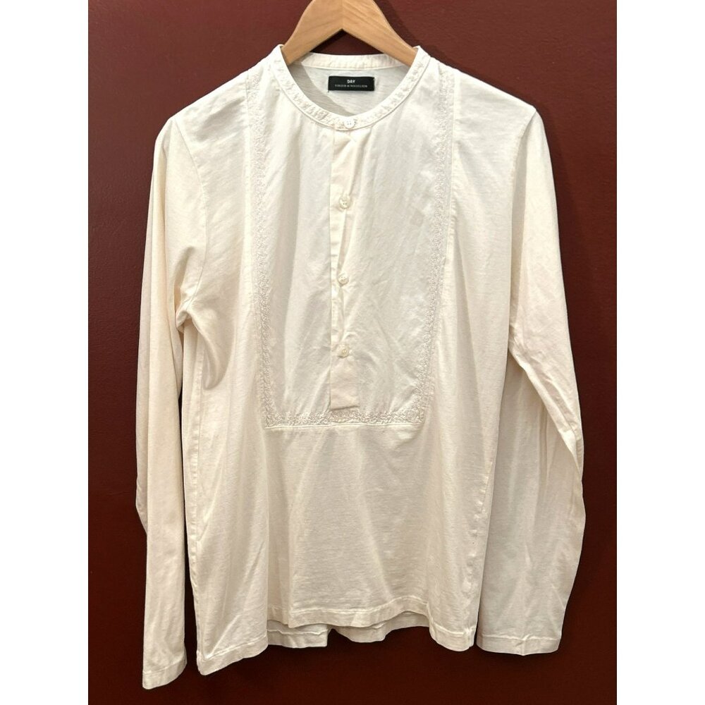 Day Birger et Mikkelsen Cream Long-Sleeve Button-Down Embroidered Top Medium